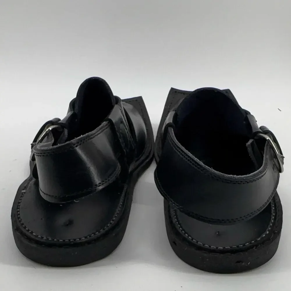 GUL Handcrafted Black Leather Peshawari Chappal Sandals Men’s Size 9 Buckle